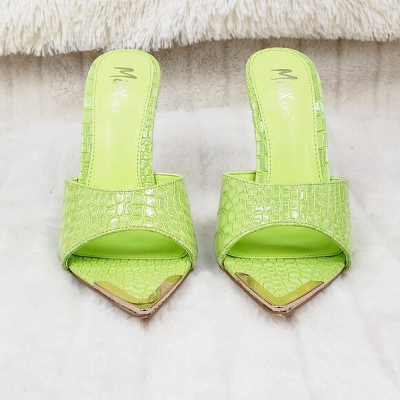 Venus Lime Green Slip On Pointy Toe High Heel Slides - Picture 12 of 15